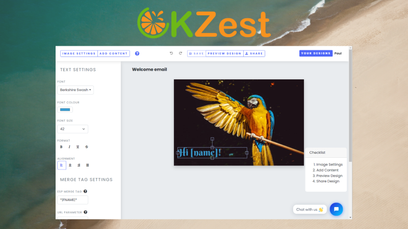 OKZest의 개인화된 텍스트를 이미지에 담는 이메일 마케팅 도구