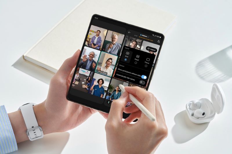 갤럭시 Z폴드 4에서 웹엑스 미팅하는 모습(사진제공=시스코)