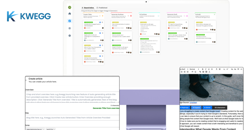 크웨그의 AI 콘텐츠 작성 대시보드
