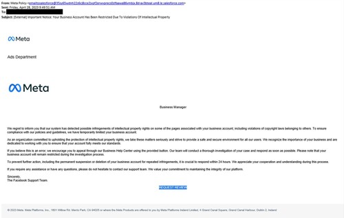 메타 사칭 피싱 메일 본문(자료제공= 안랩)