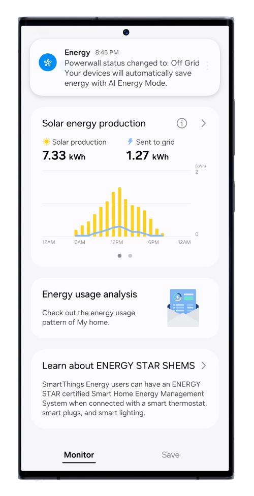 스마트싱스 에너지 기능이 테슬라 파워월과 연동된 모바일 화면