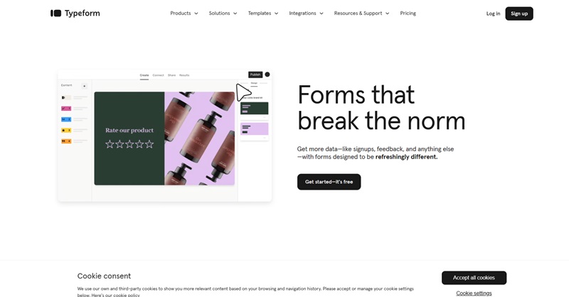 AI 양식 작성기를 활용할 수 있는 폼타입 홈페이지