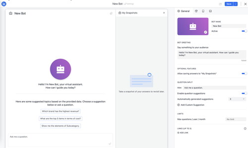마이크로스트레티지 원에 탑재된 오토 봇 작동 화면