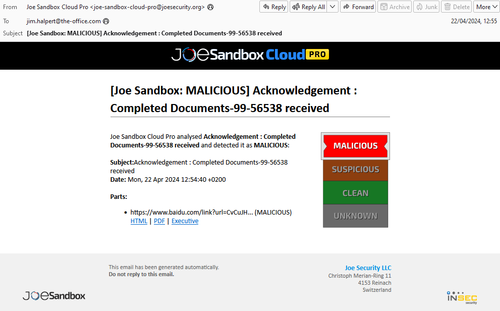 ‘조샌드박스 메일 모니터’의 알림 보고서 예시
