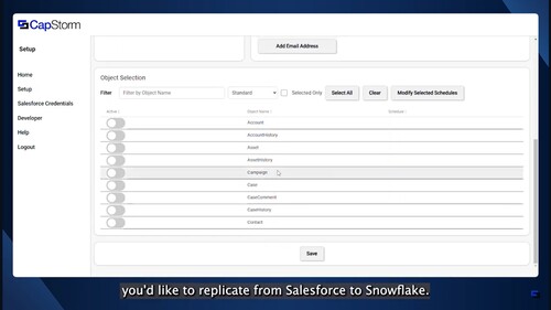 캡스톰의 세일즈포스 커넥터 예시 화면