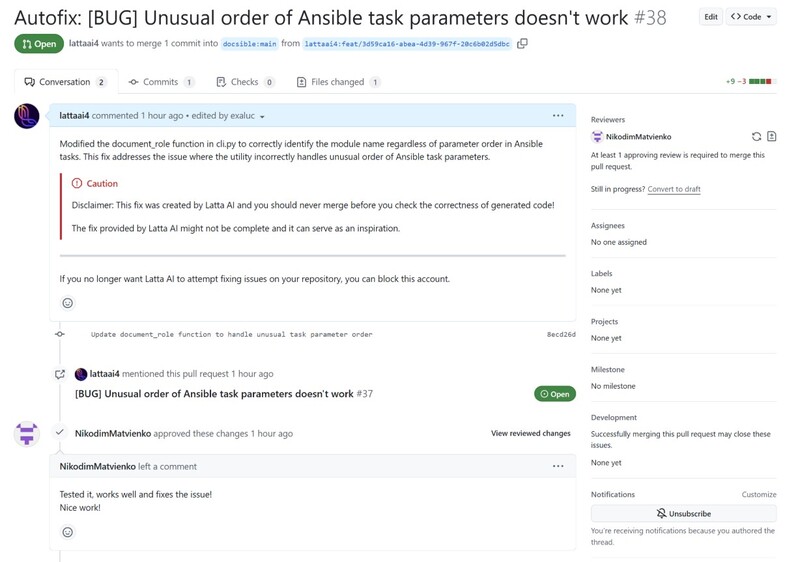 라타닷에이아이가 AI을 활용해 깃허브에 등록된 프로젝트의 오류에 대한 자동 수정을 제안하는 서비스를 출시했다.