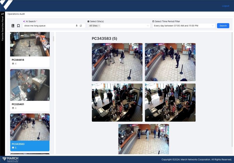 AI 스마트 검색을 사용하면 고객은 "긴 대기열을 보여주세요"와 같은 텍스트나 음성 프롬프트를 사용하여 운영 및 보안 문제와 기회를 빠르게 검색하고 찾을 수 있다.