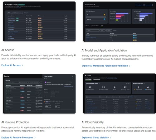 AI 디펜스의 기능 소개 페이지 일부(자료제공=시스코)