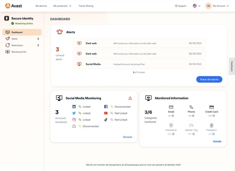 아바스트 시큐어 아이덴티티 실행화면