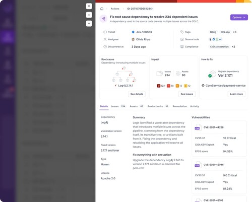 레짓 시큐리티 ASPM 플랫폼의 근본 원인 문제 해결 기능 사용 예시 화면