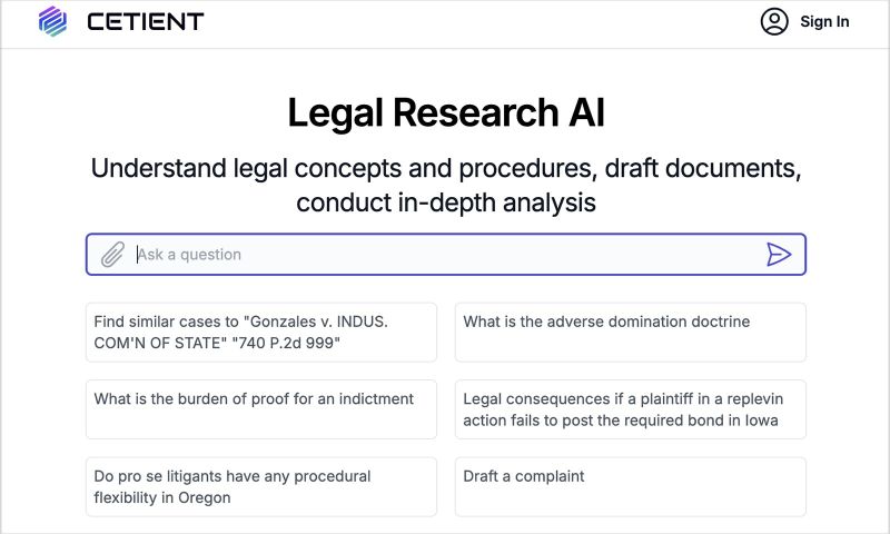 세션트 리걸 리서치 AI 홈페이지