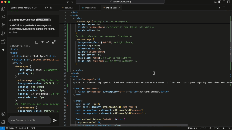 자연어 프롬프트를 기반으로 코드를 생성하고 기존 코드에 변경 사항을 적용하는 제미나이 코드 어시스트