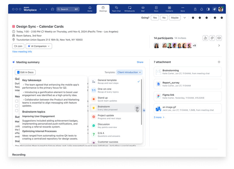줌 커스텀 AI 컴패니언 애드온 화면