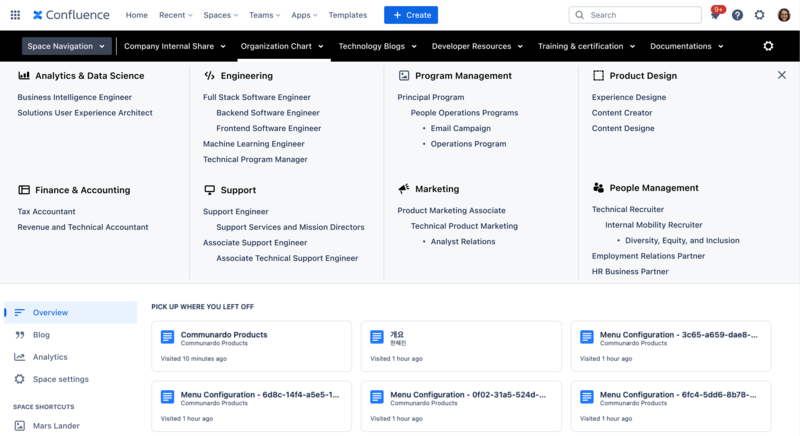 오픈소스컨설팅 플렉서블 스페이스 내비게이션 화면