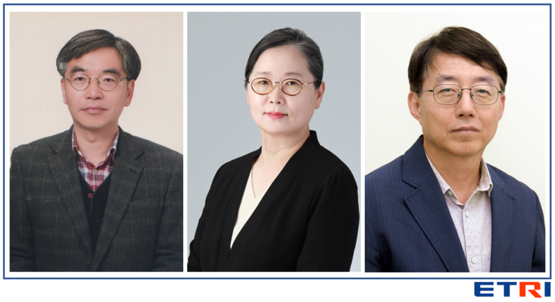 과학기술훈장 도약장을 받은 김승환 디지털융합연구소장과 임채덕 에어모빌리티연구본부장, 과학기술포장을 받은 백용순 입체통신연구소장