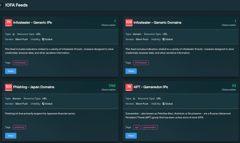 사일런트 푸시의 위협 인텔리전스 관리 모듈 내 추가된 IOFA 피드