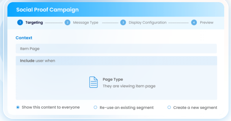 소셜 프루프 메시징 화면