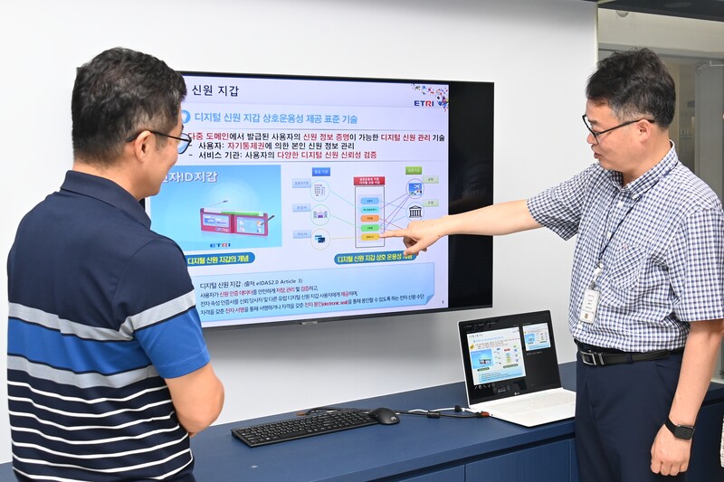 ETRI 연구진이 디지털 신원 지갑의 발급·검증 구조와 구성요소를 설명하는 모습