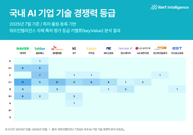 국내 AI 기업 기술 경쟁력 등급