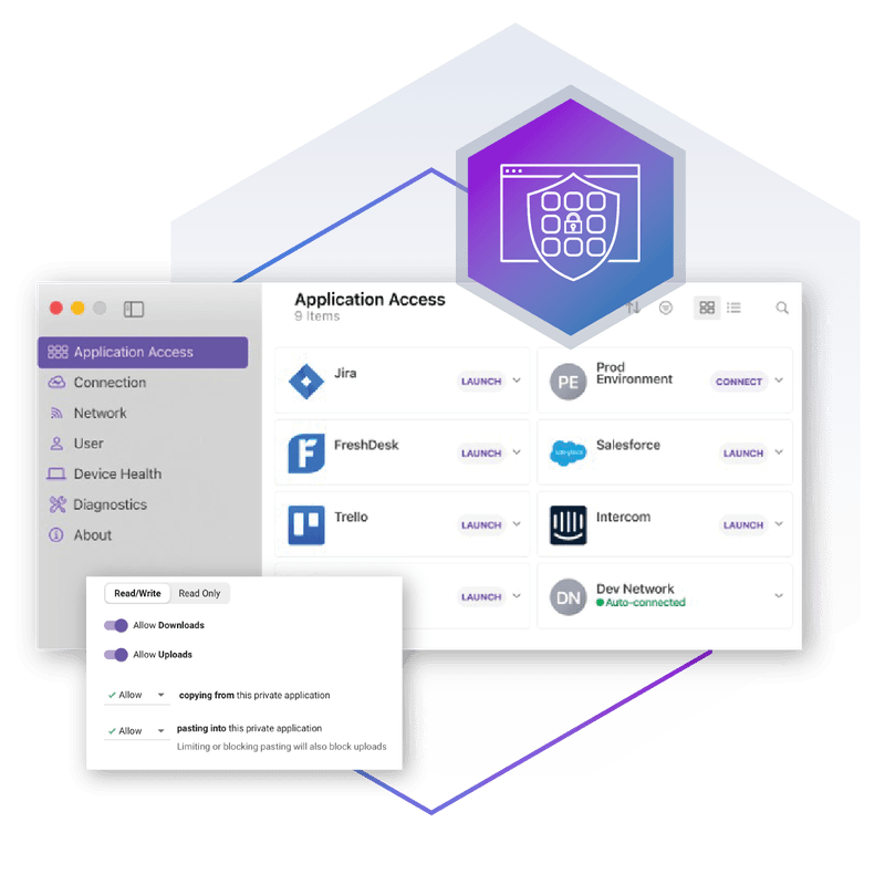 멘로시큐리티의 브라우저 애플리케이션 액세스 화면